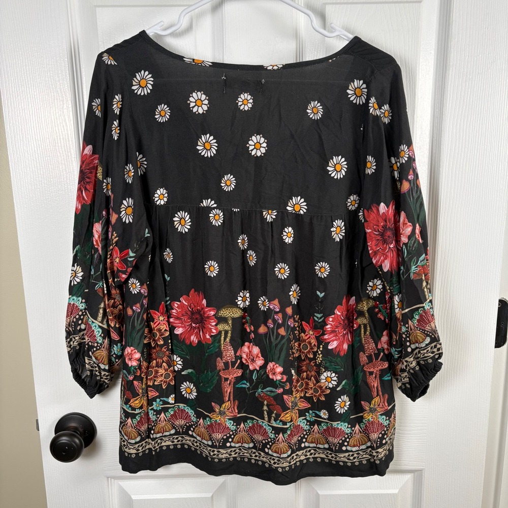 Natural Life Maribel Blouse Women's S Black Mushroom Boho Peasant Top Cottage - Picture 7 of 7